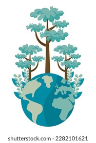 planeta mundial con icono de árboles