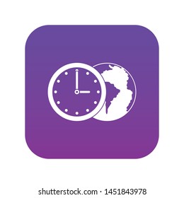 World planet with watch icon digital purple for any design isolated on white vector illustration