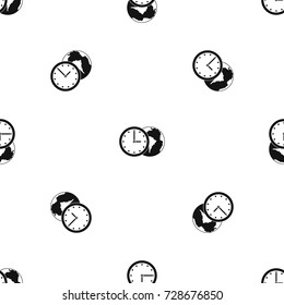 World planet with watch pattern repeat seamless in black color for any design. Vector geometric illustration