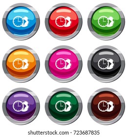 World planet with watch set icon isolated on white. 9 icon collection vector illustration