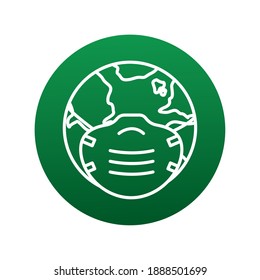 world planet wearing medical face mask covid19 protection block style vector illustration design