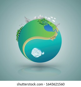 World planet yin yang style vector illustration for earth day element poster and advertising 