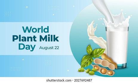 World Plant Milk Day on August 22 business brochure flyer banner design horizontal template vector, cover presentation abstract, modern publication poster and flag-banner, layout in rectangle size.