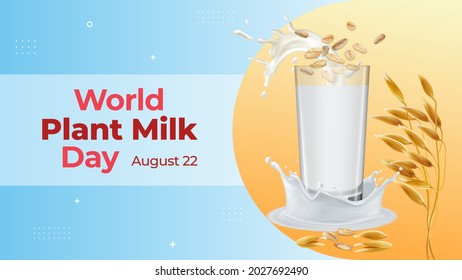 World Plant Milk Day on August 22 business brochure flyer banner design horizontal template vector, cover presentation abstract, modern publication poster and flag-banner, layout in rectangle size.