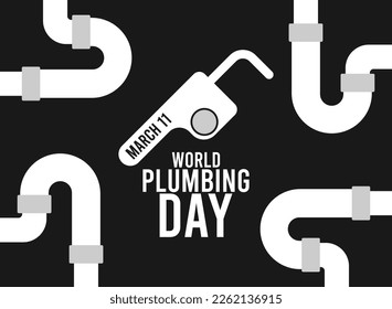 World Plumbing Day. March 11. Silhouette of fixing water pipes with a wrench. Abstract. Poster, banner, card, background. Eps 10.