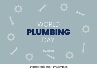 Diseño vectorial del Día Mundial de la Fontanería con icono o logotipo de fontanería industrial. Texto azul y fondo blanco. Diseño de camisetas de plomo para la moda. Afiche, pancarta y diseño de publicaciones en medios sociales 