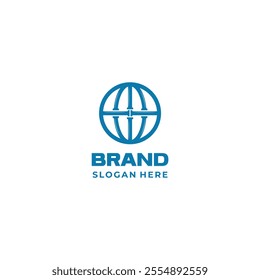 World plumbing logo, globe symbol with pipe connection logo icon template