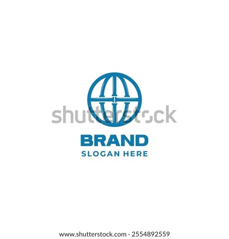 World plumbing logo, globe symbol with pipe connection logo icon template
