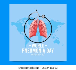 Dia Mundial da Pneumonia, 12 de novembro, cartão de saudação, ilustração de stock, gráfico vetorial Dia Mundial da Pneumonia, modelo editável do Dia Mundial da Pneumonia. map vetor. 