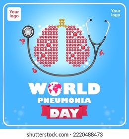 World Pneumonia Day, 3d illustration of a stethoscope and a lung shaped point and. Suitable for events