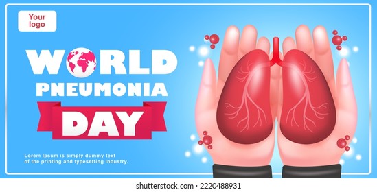 World Pneumonia Day, 3d illustration of a pair of hands holding lungs. Suitable for events