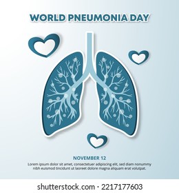 World pneumonia day background with a lung and hearts of care