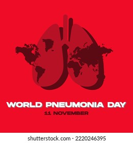 World Pneumonia Day Backround Vector Illustration with Lungs and World Map Illustration in Left. Square Size For Banner, Poster, Print, Card Invitation