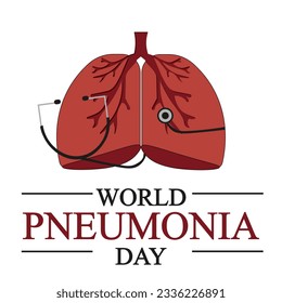 World Pneumonia Day banner in Trendy minimal style. Human Lungs and stethoscope. Contemporary Medicine poster with Lungs. Vector illustration.