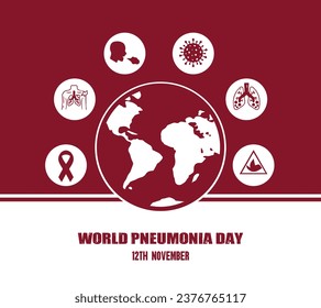 "World Pneumonia Day". Flat illustration of vector pneumonia disease day banner horizontal for web design. 12 November is World Pneumonia Day background template. Holiday concept. 