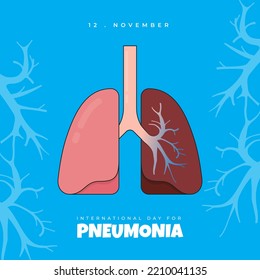 World pneumonia day with flat lungs vector illustration and infected lung next door design