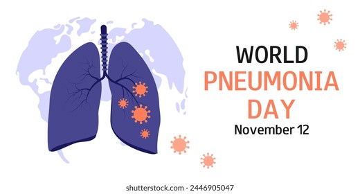 World Pneumonia Day. November 12. Design for background, banner, card, poster with with silhouette of human lungs and text.
