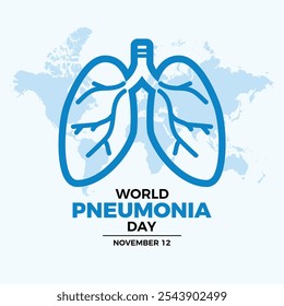 Ilustración vectorial de póster del Día Mundial de la Neumonía. Pulmones humanos y Vector de icono de silueta de mapa del mundo. Plantilla para el fondo, Anuncio, tarjeta. 12 de noviembre de cada año. Día importante