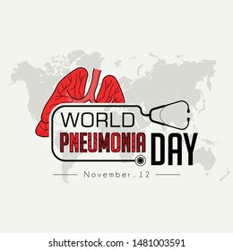 World Pneumonia Day Typography logo, with stethoscope and world map background