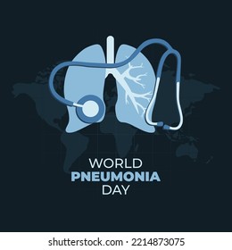 Ilustración del Vector del Día Mundial de la Neumonía en un diseño moderno, con un símbolo de pulmón, estetoscopio y mapa mundial. Se celebra cada 12 de noviembre. Idóneo para muchos fines.
