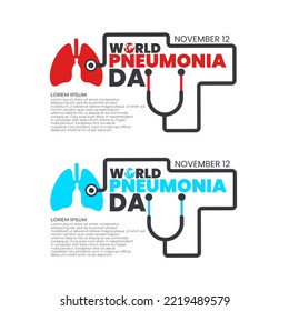 Ilustración vectorial del Día Mundial de la Neumonía aislada en fondo blanco. Diseño De Conceptos De Vacaciones Con Pulmones Y Estetioscopio. Plantilla para fondo, banner, afiche, tarjeta de felicitación, web y medios sociales.