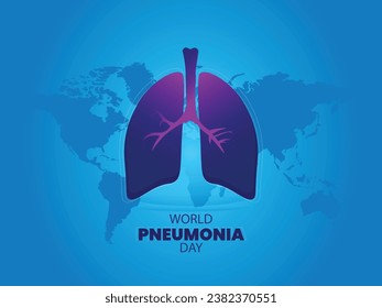 World Pneumonia Day Vector Illustration with world map background. The lung icon commemorates International Pneumonia Day on November 12.