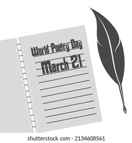 World Poetry Day, 21 March. Paper and quill vector