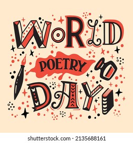 World Poetry Day 21 March, Vector Graphic Of World Poetry Day Good For World Poetry Day Celebration. Flat Design. Flyer Design.flat Illustration