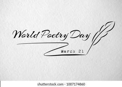 World poetry day card with feather