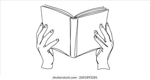 World Poetry Day, In celebration of World Poetry Day, an illustration depicts hands gently holding an open book. Created in a continuous single line art style, the sketch is minimalist and elegant
