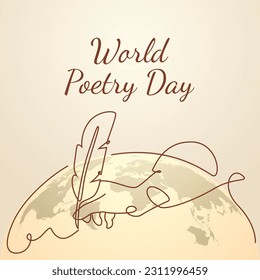 world poetry day design template for celebration. poetry day with pen design. monoline hand design.