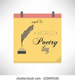 World Poetry Day flat design vector illustration on calendar page.