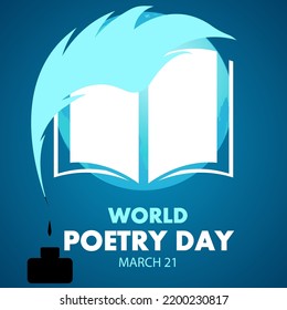 World poetry day ink pen and book, vector art illustration.