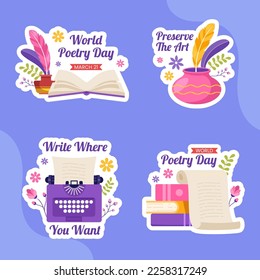 World Poetry Day Label with Paper and Quill Flat Cartoon Hand Drawn Templates Illustration