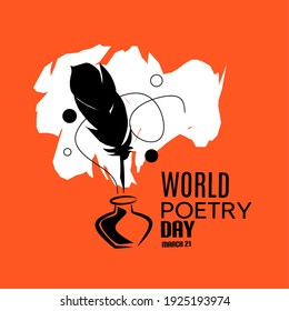 World poetry day, march 21. Vector illustration of inkwell and feather.