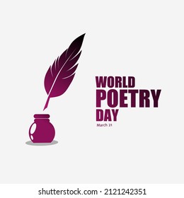 World poetry day, march 21. Vector illustration of inkwell and feather.
