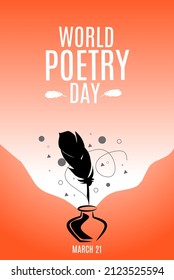 World poetry day, march 21. Vector illustration of inkwell and feather.