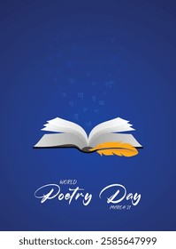 World Poetry Day March 21 book with Feather vector poster