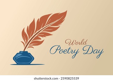 World Poetry Day, March 21. Vector illustration of inkwell and feather.