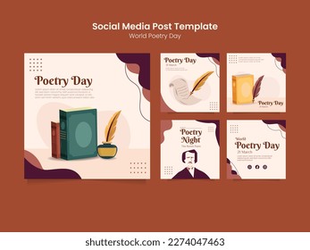 World poetry day, March 21st with ink and feather concept. illustration of Author and poetry day isolated feather and bookstore icon on brown background.