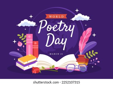 World Poetry Day on March 21 Illustration with a Quill, Paper or Typewriter for Web Banner or Landing Page in Flat Cartoon Hand Drawn Templates