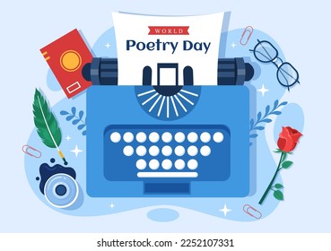 World Poetry Day on March 21 Illustration with a Quill, Paper or Typewriter for Web Banner or Landing Page in Flat Cartoon Hand Drawn Templates