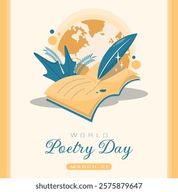 World Poetry Day Poster. Writing poetry in a book with a quill