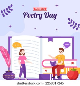 World Poetry Day Social Media Illustration with Paper and QuillFlat Cartoon Hand Drawn Templates