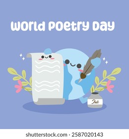 World Poetry Day vector design for celebration. Suitable for background, template, social media, poster, flyer design, flat illustration, banner, etc 
