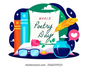 World Poetry Day Vector Illustration on March 21 featuring Writing Tools, Typewriter and Literature in a Flat Style Cartoon Background