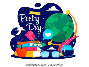 World Poetry Day Vector Illustration on March 21 featuring Writing Tools, Typewriter and Literature in a Flat Style Cartoon Background