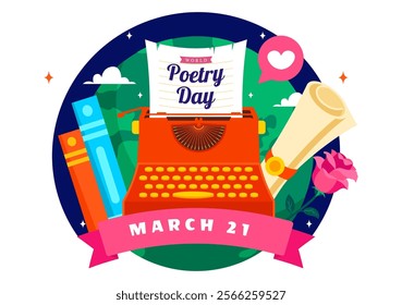 World Poetry Day Vector Illustration on March 21 featuring Writing Tools, Typewriter and Literature in a Flat Style Cartoon Background