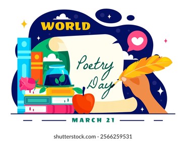 World Poetry Day Vector Illustration on March 21 featuring Writing Tools, Typewriter and Literature in a Flat Style Cartoon Background