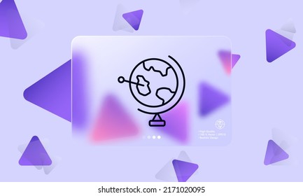 World With Pointer Line Icon. Globe, World, Route, Map, Pointer, Earth, Planet, Space, Solar System, Cosmos, Universe. Topography Concept. Glassmorphism Style. Vector Line Icon For Business